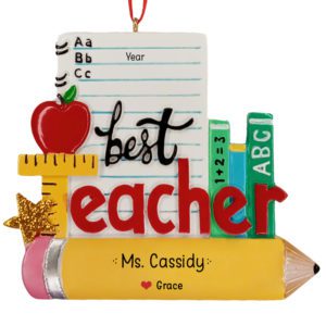 Image of Personalized Best Teacher Pencil And Glittered Star Ornament