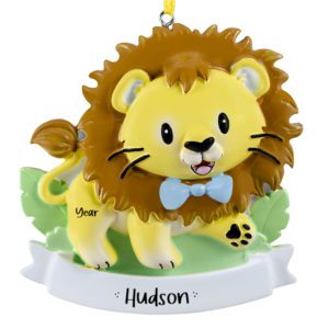 Image of Personalized Handsome Lion Boy Wearing Blue Bowtie Ornament