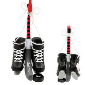 Image of Personalized Ice Hockey Skates And Stick Dimensional Ornament