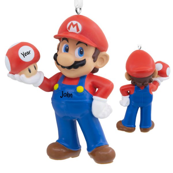 Image of Personalized Nintendo Mario Holding MUSHROOM 3-D Ornament