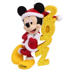 Image of Personalized 2022 Mickey Mouse Glittered Ornament GOLD