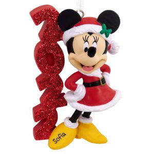 Image of Personalized 2022 Minnie Mouse Glittered Ornament RED