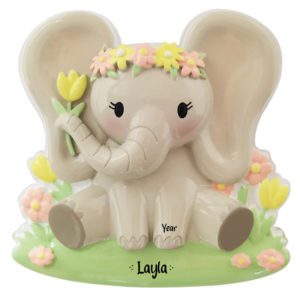 Image of Personalized Little Girl Adorable Elephant Ornament