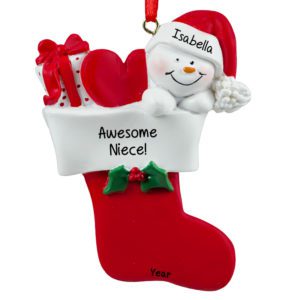 Image of Awesome Niece Snowman In RED Stocking Ornament