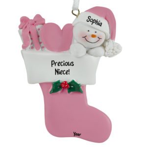 Image of Precious Niece In Stocking Ornament PINK