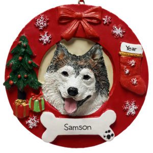 Image of Siberian Husky Dog Wreath Christmas Personalized Ornament