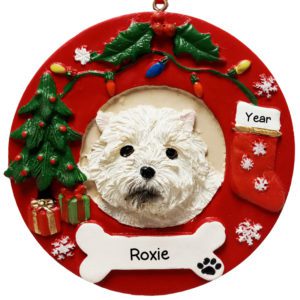 Image of Westie Dog Wreath Christmas Personalized Ornament