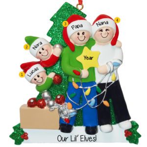 Image of Grandparents With 2 Grandkids Holding STAR Glittered Tree Ornament