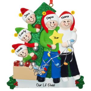 Image of Grandparents And 3 Grandkids Holding STAR Glittered Tree Ornament