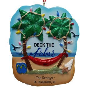 Image of Personalized Deck The Palms Beach Souvenir Glittered Ornament