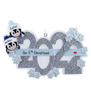 Image of Personalized Penguin Couple Glittered 2022 Years Together Ornament