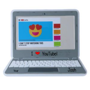 Image of Personalized I Love YouTube Silver Laptop Ornament