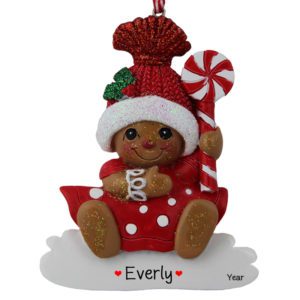 Image of Personalized Gingerbread GIRL Holding Peppermint Stick Glittered Ornament