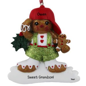 Image of Personalized Gingerbread GRANDSON Holding Cookie Glittered Ornament