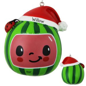 Image of Personalized Watermelon Head Wearing Hat From Cocomelon 3-D Ornament