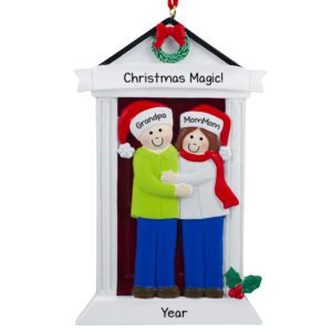 Image of Grandparents In Front Of Festive Door Personalized Ornament