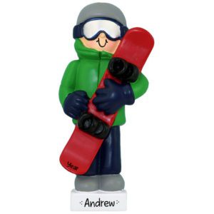 Image of Personalized MALE Snowboarder Wearing GREEN Jacket Ornament