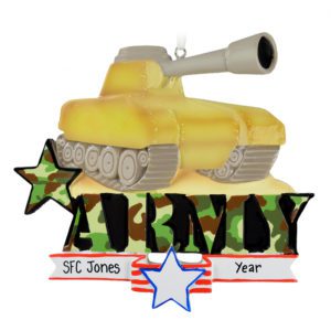 Image of Personalized ARMY Tank With Blue Star And Banner Ornament