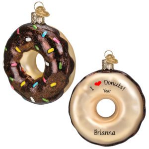 Image of Chocolate Glazed Donut With Sprinkles Glittered Glass 3-D Ornament