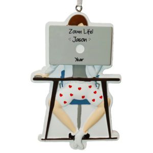 Image of Zoom Life Male Working From Home Wearing Boxers Ornament