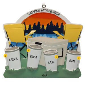 Image of Personalized Four Friends Lake Sunset And Chairs Ornament