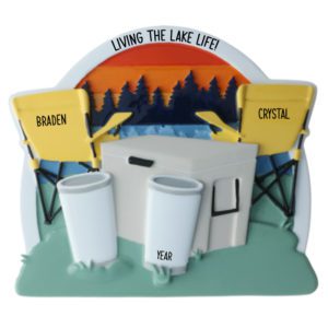 Image of Life At The Lake Sunset And Chairs Couple Personalized Ornament