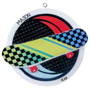 Image of Personalized Colorful Checkerboard Skateboard Ornament