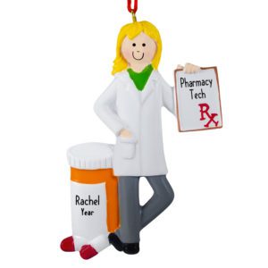 Image of Personalized FEMALE Pharmacy Tech Lab Coat Ornament BLONDE
