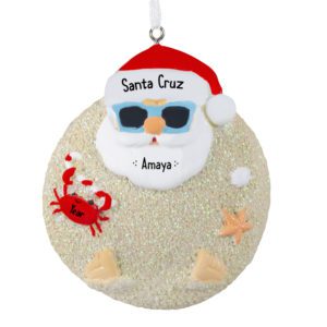 Image of Personalized Santa In Sand Wearing Sunglasses Souvenir Ornament