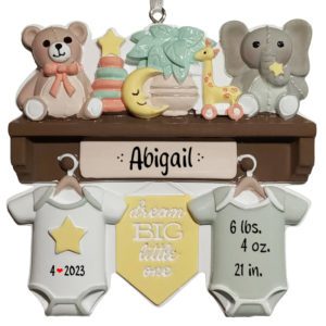 Image of Personalized Baby Shelf With Onesies And Toys Ornament