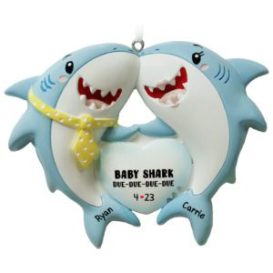 Image of Personalized Expecting Parents Baby Shark Heart Ornament