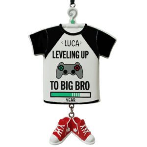 Image of Personalized Leveling Up To Big BROTHER T-Shirt Ornament BLACK