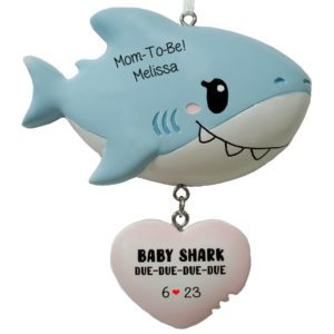 Image of Personalized Mom-To-Be Baby Shark Dangling Heart Ornament