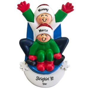 Image of Personalized Mom And Child Sledding Together And Having Fun Ornament