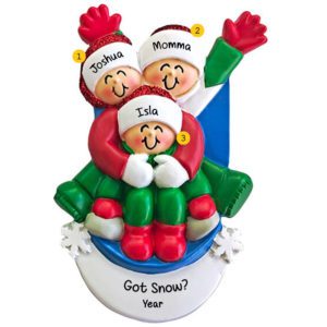 Image of Personalized Mom And 2 Kids Sledding Together And Having Fun Ornament