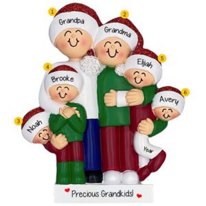 Image of Grandparents With 4 Grandkids Hugging Together Glittered Ornament