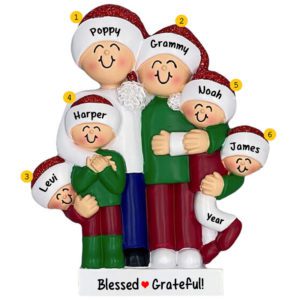 Image of Personalized Grandparents With 4 Grandkids Hugging Glittered Ornament