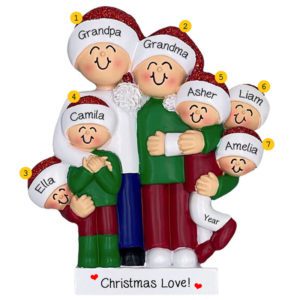 Image of Personalized Grandparents With 5 Grandkids Hugging Together Glittered Ornament