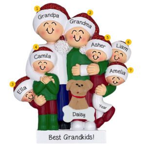Image of Personalized Grandparents With 5 Grandkids And Pet Glittered Ornament