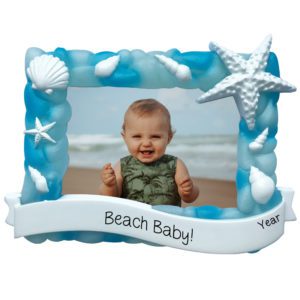 Image of Beach Baby Sea Glass Picture Frame Personalized Ornament
