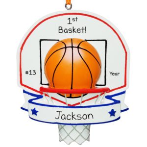 Image of Personalized 1st Basket Blue Stars Basketball Ornament