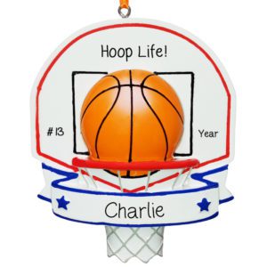 Image of Hoop Life Basketball On Net Blue Stars Personalized Ornament
