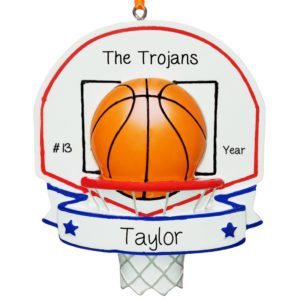Image of Personalized Basketball On Net Blue Stars Ornament