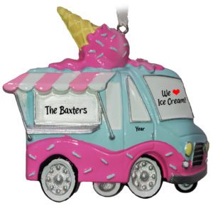 Image of Personalized We Love Ice Cream Pink And Blue Truck Ornament