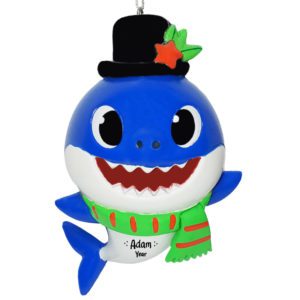 Image of Personalized Daddy Shark Wearing Hat And Scarf 3-D Ornament BLUE