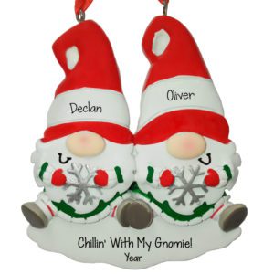 Image of Personalized Best Friend Gnomes Holding Snowflakes Ornament