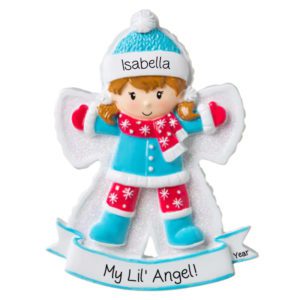 Image of Personalized My Little Angel GIRL In Snow Glittered Ornament