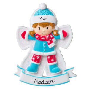 Image of Personalized GIRL Making Snow Angel Glittered Ornament