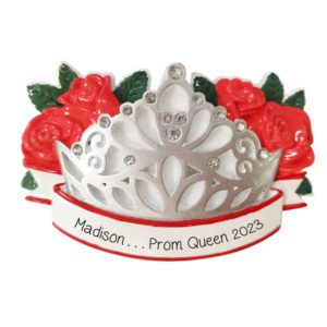 Image of Personalized School Queen Crown With Roses And Gems Ornament