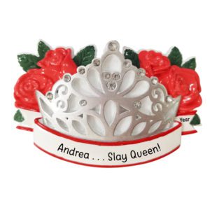 Image of Personalized Slay Queen Crown With Roses And Gems Ornament